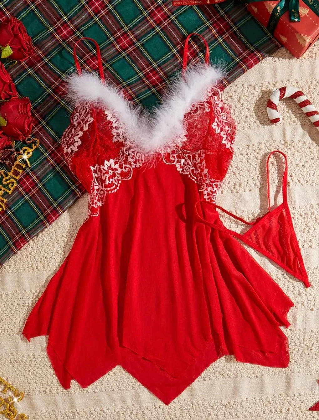 VESTIDO ENCAJE LENCERÍA NAVIDEÑO ELENA